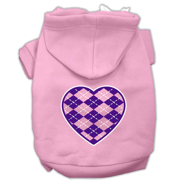 Argyle Heart Purple Screen Print Pet Hoodies Light Pink Size XS (8)