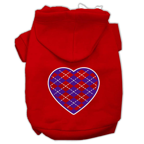 Argyle Heart Purple Screen Print Pet Hoodies Red Size XS (8)