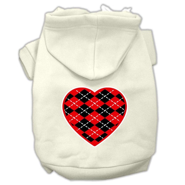 Argyle Heart Red Screen Print Pet Hoodies Cream Size L (14)