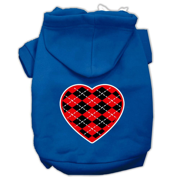 Argyle Heart Red Screen Print Pet Hoodies Blue Size Med (12)