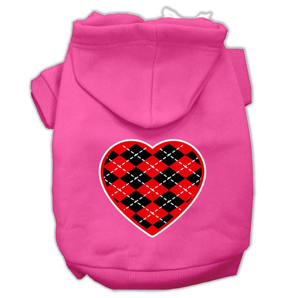 Argyle Heart Red Screen Print Pet Hoodies Bright Pink Size Sm (10)