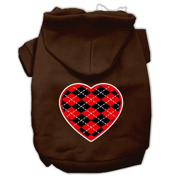 Argyle Heart Red Screen Print Pet Hoodies Brown Size Sm (10)