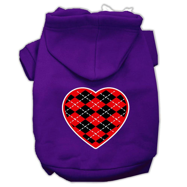 Argyle Heart Red Screen Print Pet Hoodies Purple Size XL (16)