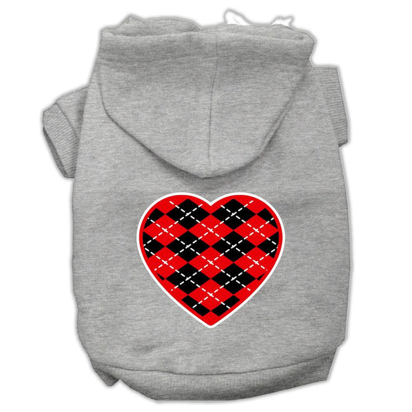 Argyle Heart Red Screen Print Pet Hoodies Grey Size XS (8)