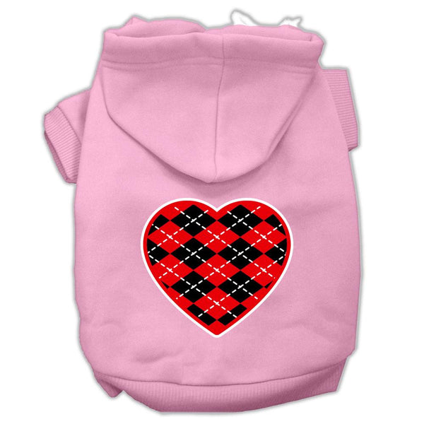 Argyle Heart Red Screen Print Pet Hoodies Light Pink Size XS (8)