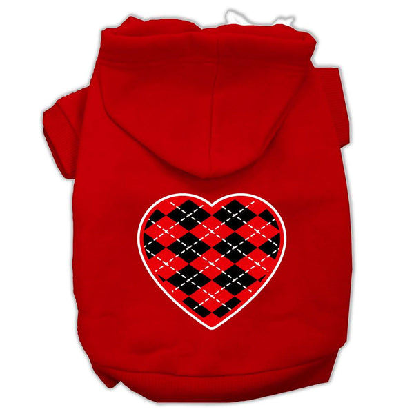 Argyle Heart Red Screen Print Pet Hoodies Red Size XS (8)