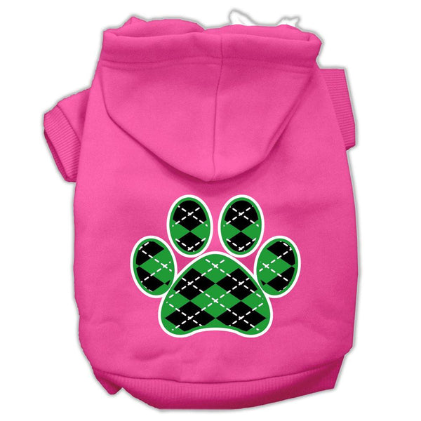 Argyle Paw Green Screen Print Pet Hoodies Bright Pink Size Sm (10)