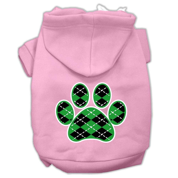 Argyle Paw Green Screen Print Pet Hoodies Light Pink Size Sm (10)