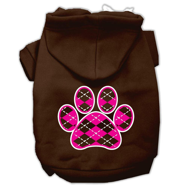 Argyle Paw Pink Screen Print Pet Hoodies Brown Size Med (12)