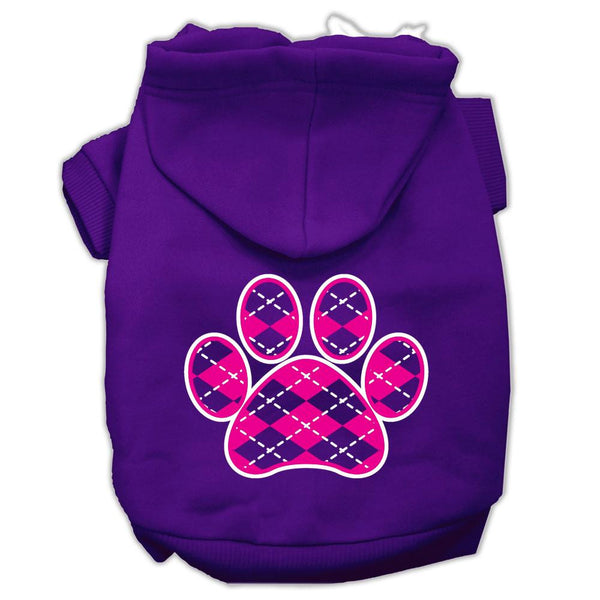 Argyle Paw Pink Screen Print Pet Hoodies Purple Size XL (16)