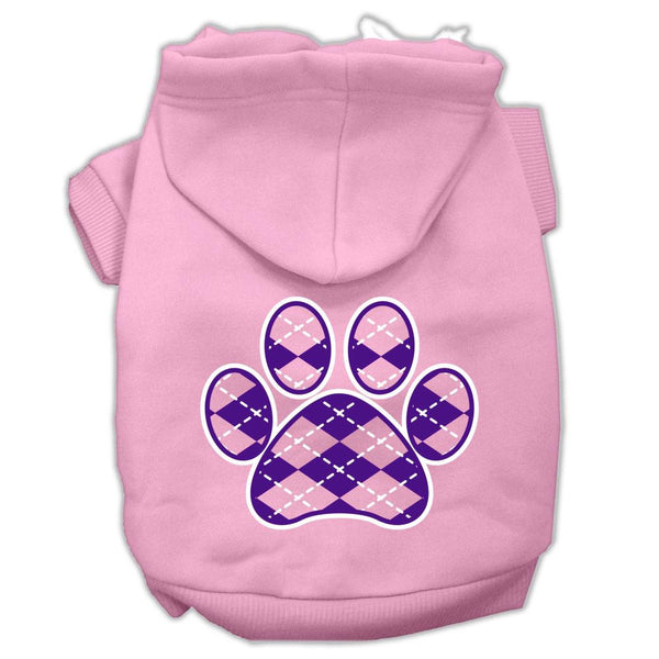 Argyle Paw Purple Screen Print Pet Hoodies Light Pink Size Lg (14)