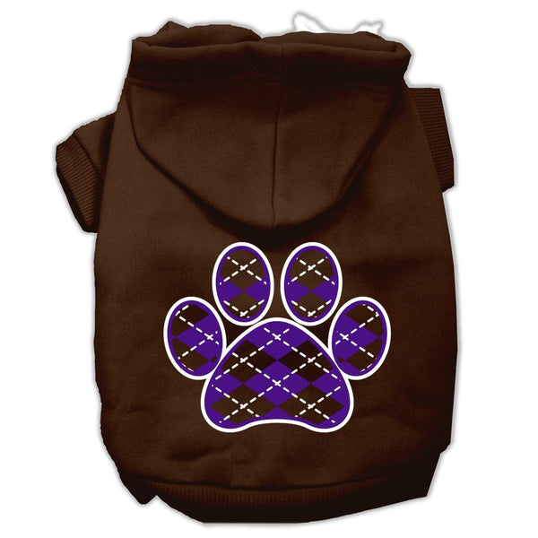 Argyle Paw Purple Screen Print Pet Hoodies Brown Size Med (12)