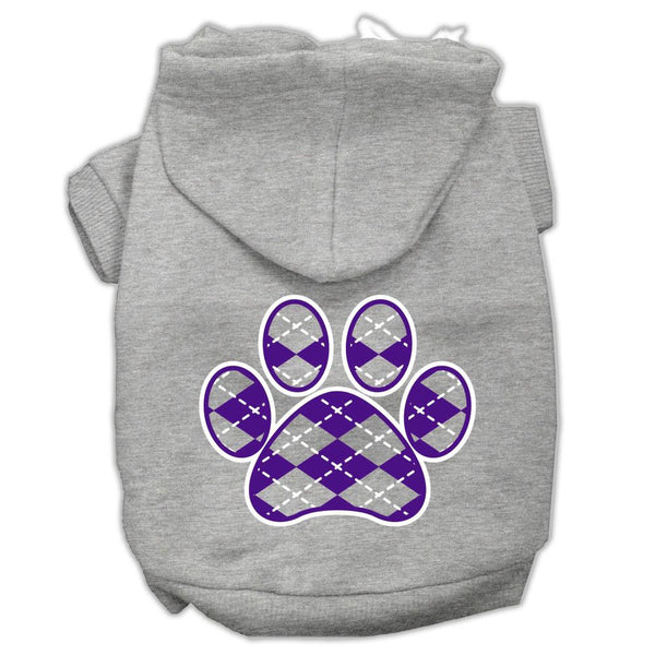 Argyle Paw Purple Screen Print Pet Hoodies Grey Size Sm (10)