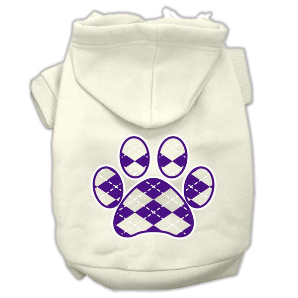 Argyle Paw Purple Screen Print Pet Hoodies Cream Size XS (8)