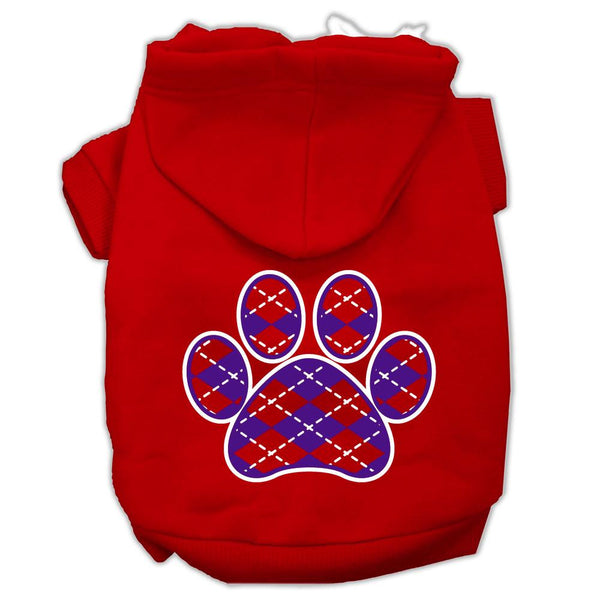 Argyle Paw Purple Screen Print Pet Hoodies Red Size XS (8)