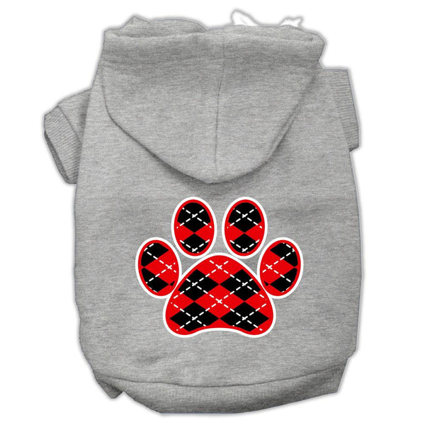 Argyle Paw Red Screen Print Pet Hoodies Grey Size Med (12)