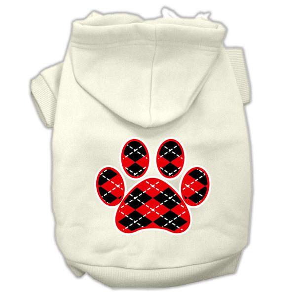 Argyle Paw Red Screen Print Pet Hoodies Cream Size XS (8)