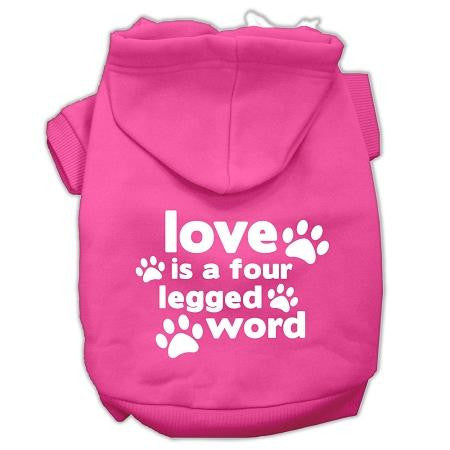 Love is a Four Leg Word Screen Print Pet Hoodies Bright Pink Size Med (12)