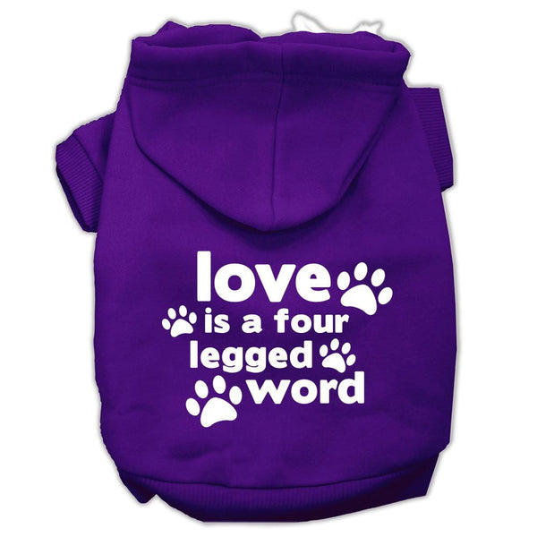 Love is a Four Leg Word Screen Print Pet Hoodies Purple Size XS (8)