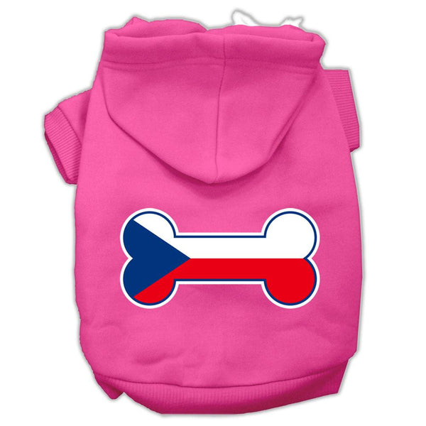 Bone Shaped Czech Republic Flag Screen Print Pet Hoodies Bright Pink Size L (14)