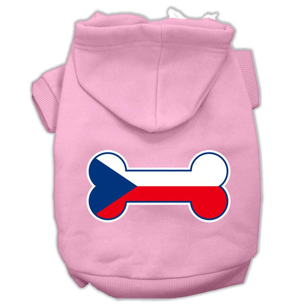 Bone Shaped Czech Republic Flag Screen Print Pet Hoodies Light Pink Size L (14)