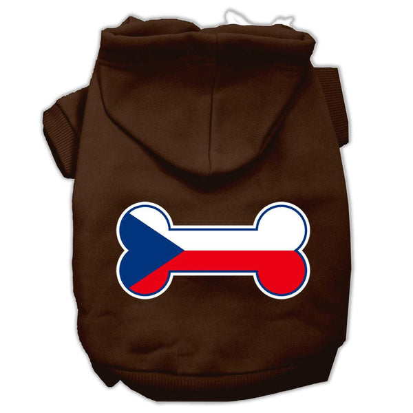 Bone Shaped Czech Republic Flag Screen Print Pet Hoodies Brown Size XS (8)