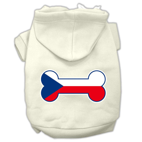 Bone Shaped Czech Republic Flag Screen Print Pet Hoodies Cream XS (8)