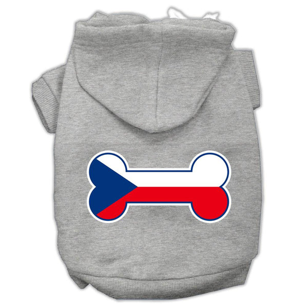 Bone Shaped Czech Republic Flag Screen Print Pet Hoodies Grey XS (8)