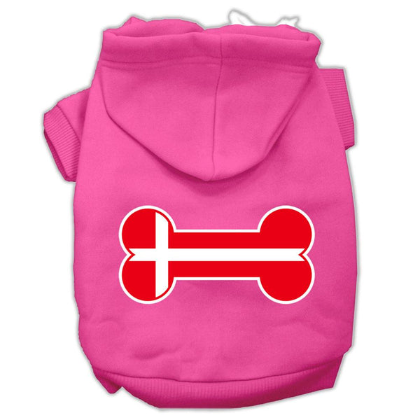 Bone Shaped Denmark Flag Screen Print Pet Hoodies Bright Pink Size L (14)