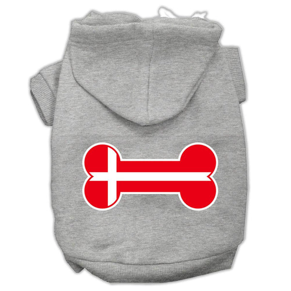 Bone Shaped Denmark Flag Screen Print Pet Hoodies Grey XS (8)