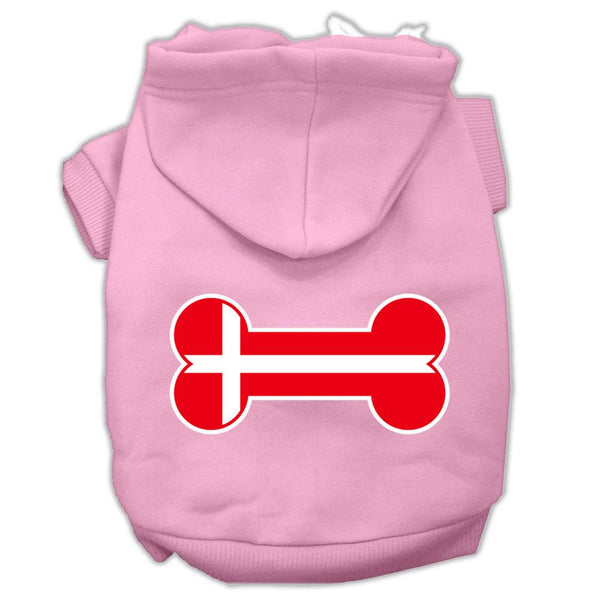 Bone Shaped Denmark Flag Screen Print Pet Hoodies Light Pink Size XS (8)