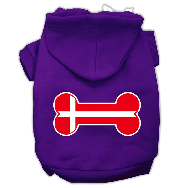 Bone Shaped Denmark Flag Screen Print Pet Hoodies Purple Size XS (8)