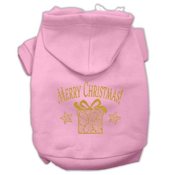 Golden Christmas Present Pet Hoodies Light Pink Size XS (8)