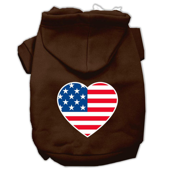 American Flag Heart Screen Print Pet Hoodies Brown Size Lg (14)