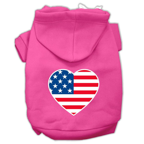 American Flag Heart Screen Print Pet Hoodies Bright Pink Size Med (12)