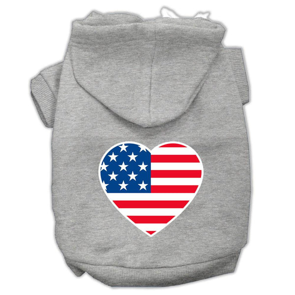 American Flag Heart Screen Print Pet Hoodies Grey Size XS (8)