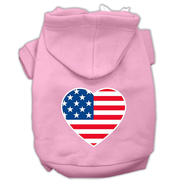 American Flag Heart Screen Print Pet Hoodies Light Pink Size XS (8)