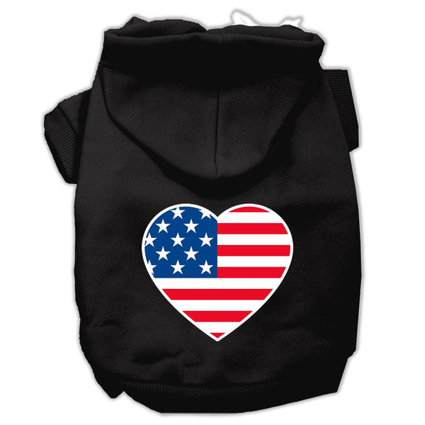 American Flag Heart Screen Print Pet Hoodies Black Size XXL (18)