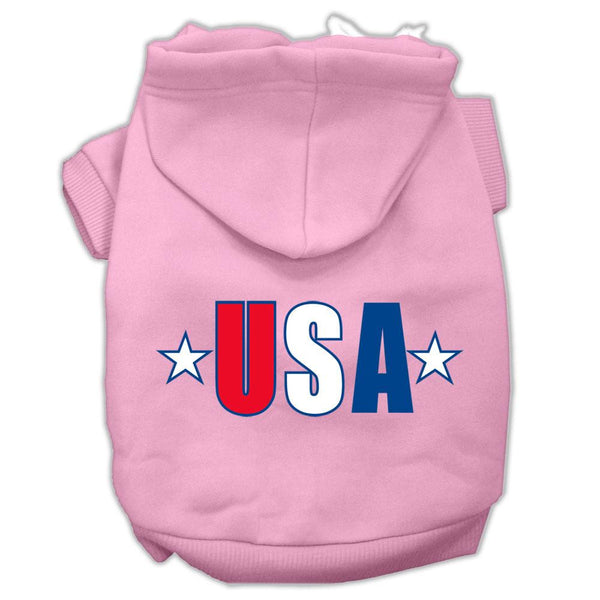 USA Star Screen Print Pet Hoodies Light Pink Size Lg (14)