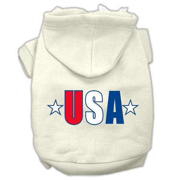 USA Star Screen Print Pet Hoodies Cream Size XS (8)