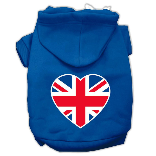 British Flag Heart Screen Print Pet Hoodies Blue Size Lg (14)