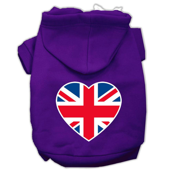 British Flag Heart Screen Print Pet Hoodies Purple Size Lg (14)