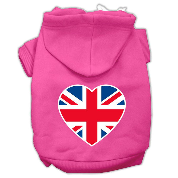 British Flag Heart Screen Print Pet Hoodies Bright Pink Size Med (12)