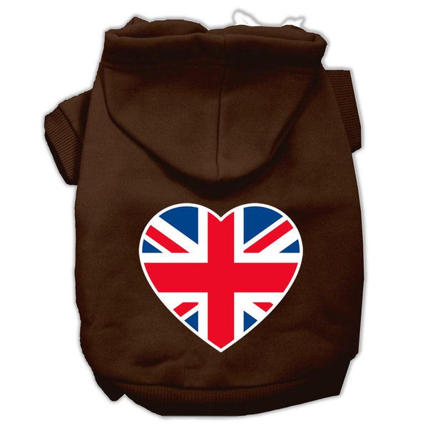 British Flag Heart Screen Print Pet Hoodies Brown Size XS (8)