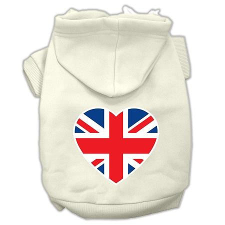 British Flag Heart Screen Print Pet Hoodies Cream Size XS (8)