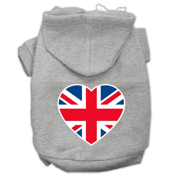 British Flag Heart Screen Print Pet Hoodies Grey Size XS (8)