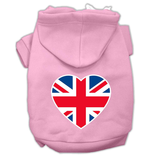 British Flag Heart Screen Print Pet Hoodies Light Pink Size XS (8)