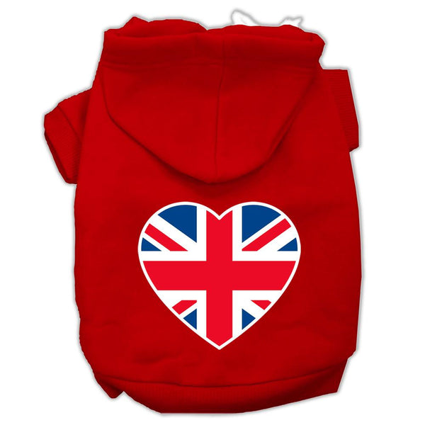 British Flag Heart Screen Print Pet Hoodies Red Size XS (8)