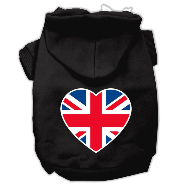 British Flag Heart Screen Print Pet Hoodies Black Size XXL (18)