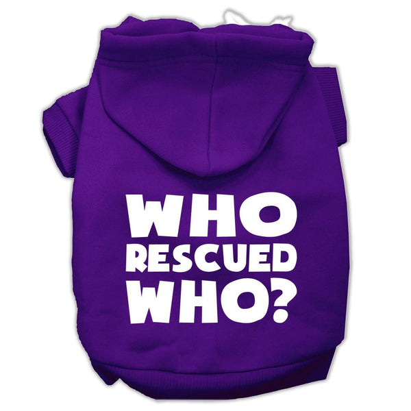 Who Rescued Who Screen Print Pet Hoodies Purple Size Med (12)